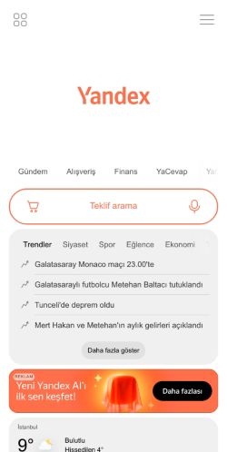 yandex.com.tr Mobil Görünüm
